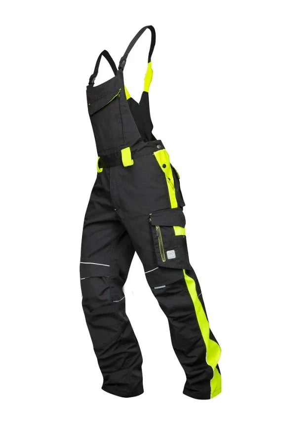 Radne hlače s tregerima crno-žute - NEON H6402