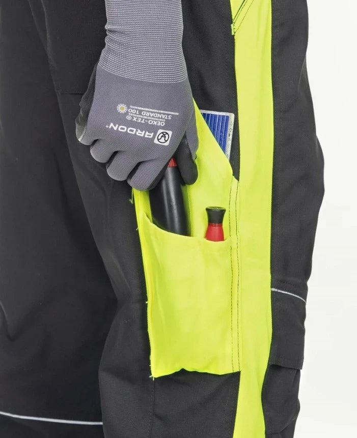 Radne hlače s tregerima crno-žute - NEON H6402